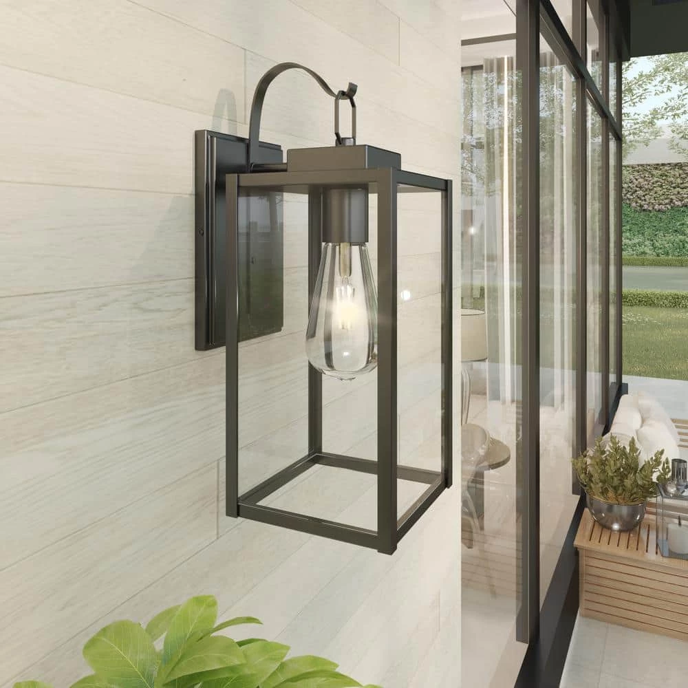 Buy 👍 Flash Sale 🌟 Martin 1-Light Matte Black Outdoor Wall Lantern Sconce with Clear Glass by Hukoro 😍 ✨ - Image 9