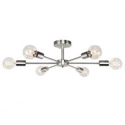 Budget 🛒 Best reviews of 🎉 Gallman 23.62 in. 6-Light Nickle Mid-Century Pendant Ceiling Light Sputnik Semi-Flush Mount by RRTYO ⌛ 😀