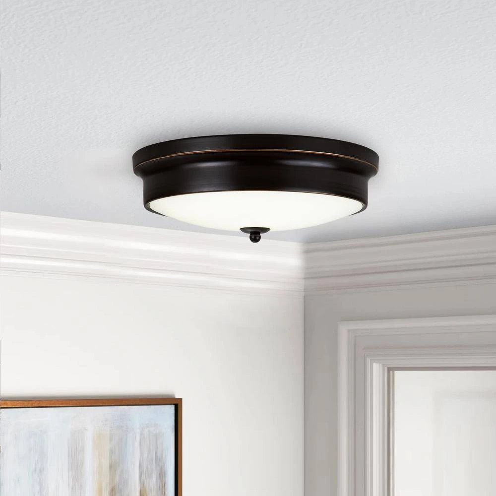 Promo ✨ Best Pirce 🎁 Davyn 12.6 in. 1-Light Oil Rubbed Bronze Round Selectable LED Flush Mount by RRTYO 😍 ✔️ - Image 5