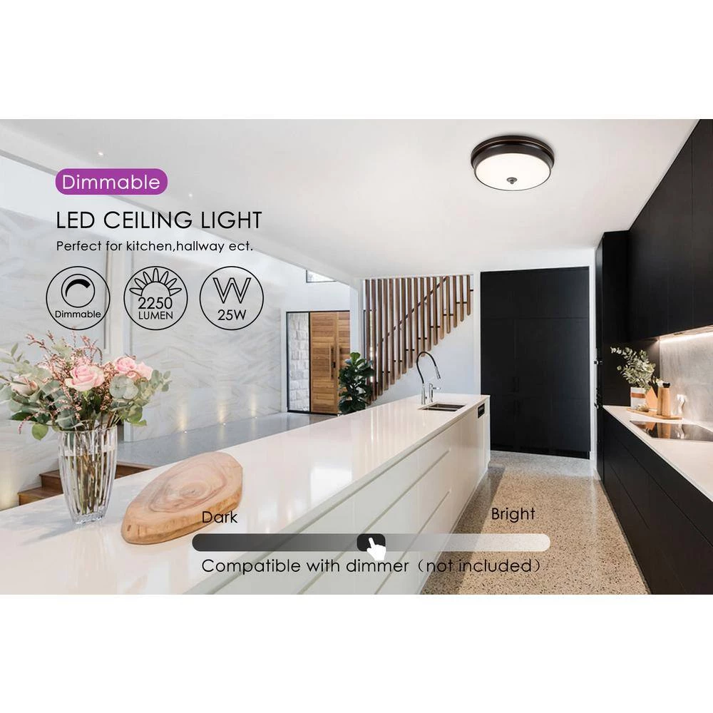 Promo ✨ Best Pirce 🎁 Davyn 12.6 in. 1-Light Oil Rubbed Bronze Round Selectable LED Flush Mount by RRTYO 😍 ✔️ - Image 4