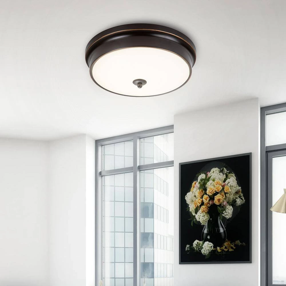Promo ✨ Best Pirce 🎁 Davyn 12.6 in. 1-Light Oil Rubbed Bronze Round Selectable LED Flush Mount by RRTYO 😍 ✔️ - Image 6