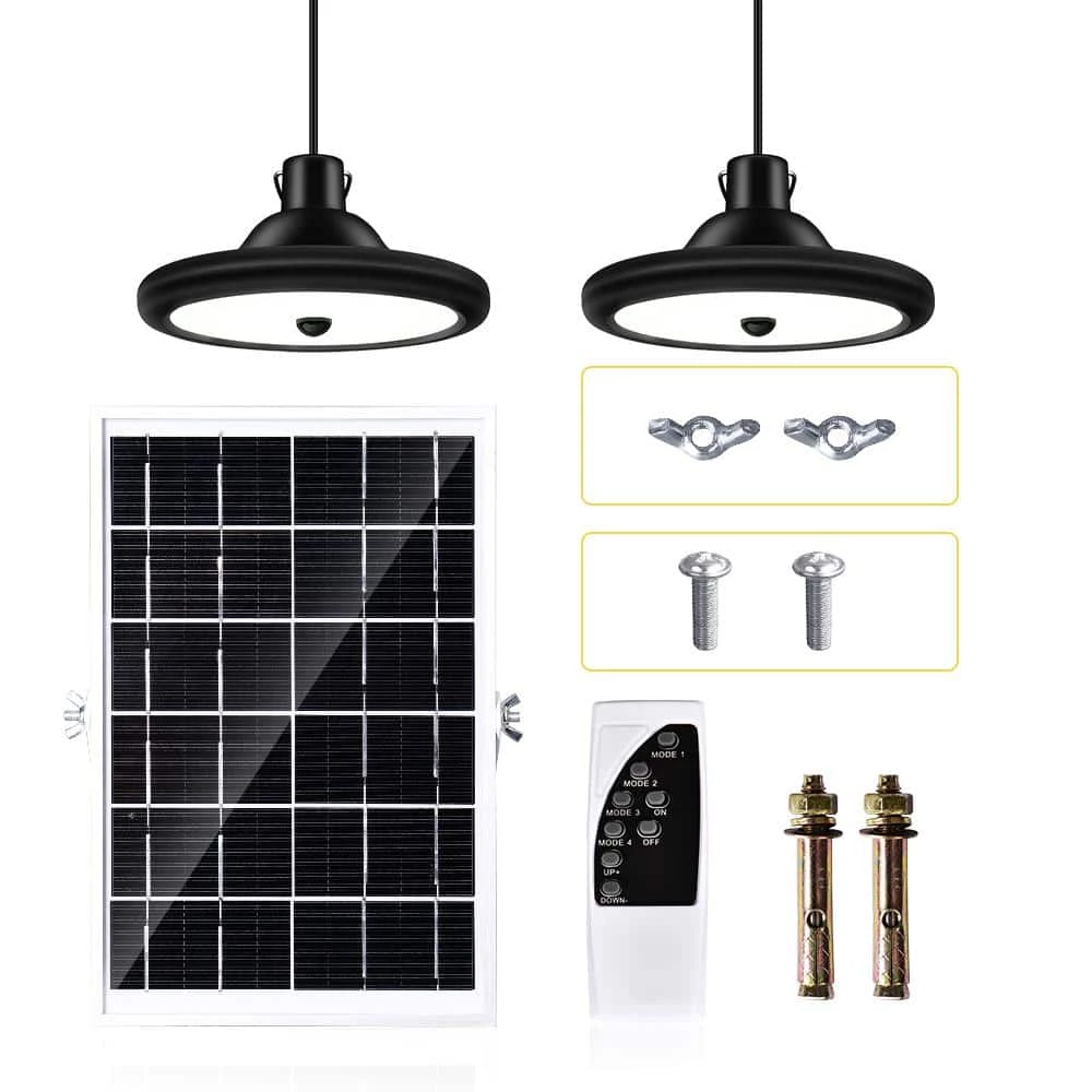 Best Pirce ๐ Brand new โญ Dominick 2-Light Sand Black Indoor/Outdoor Solar-Powered LED Hanging Shed Light with Remote Control by RRTYO ๐งจ ๐ - Image 5