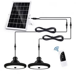 Best Pirce ๐ Brand new โญ Dominick 2-Light Sand Black Indoor/Outdoor Solar-Powered LED Hanging Shed Light with Remote Control by RRTYO ๐งจ ๐