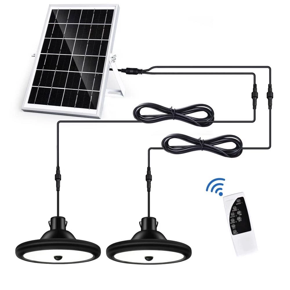Best Pirce ๐ Brand new โญ Dominick 2-Light Sand Black Indoor/Outdoor Solar-Powered LED Hanging Shed Light with Remote Control by RRTYO ๐งจ ๐
