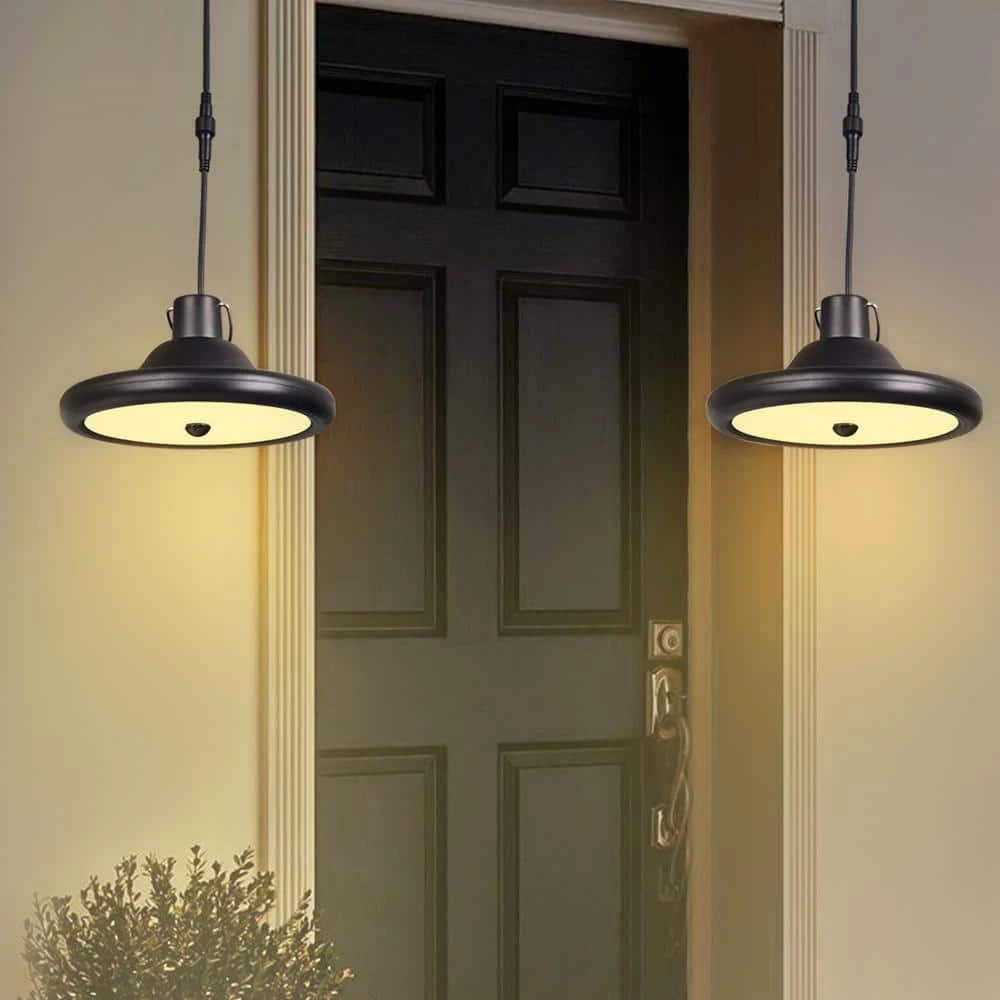 Best Pirce ๐ Brand new โญ Dominick 2-Light Sand Black Indoor/Outdoor Solar-Powered LED Hanging Shed Light with Remote Control by RRTYO ๐งจ ๐ - Image 11