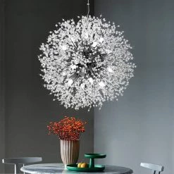 Deals 🥰 Coupon 🤩 16-Light 23.5 in. Dia Silver Dandelion Firework Chandelier Crystal Starburst Pendant Light by LamQee 🎁 🔥