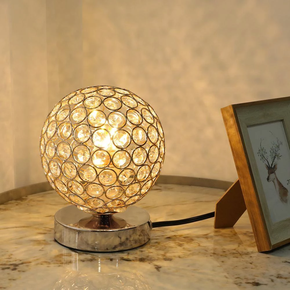 Promo ✔️ Best Sale 🔔 7.9 in Silver Ball Sequin Table Lamp with Round Hollow-Carved Crystal Shade by LamQee 🧨 ❤️ - Image 5