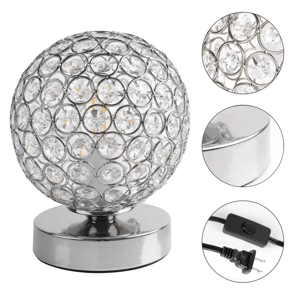 Promo ✔️ Best Sale 🔔 7.9 in Silver Ball Sequin Table Lamp with Round Hollow-Carved Crystal Shade by LamQee 🧨 ❤️ - Image 6