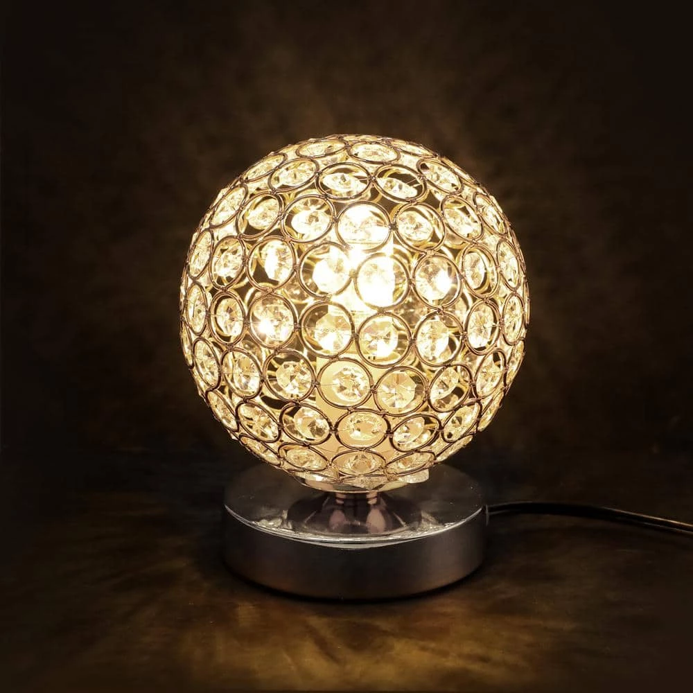 Promo ✔️ Best Sale 🔔 7.9 in Silver Ball Sequin Table Lamp with Round Hollow-Carved Crystal Shade by LamQee 🧨 ❤️ - Image 4