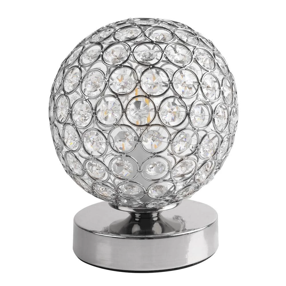 Promo ✔️ Best Sale 🔔 7.9 in Silver Ball Sequin Table Lamp with Round Hollow-Carved Crystal Shade by LamQee 🧨 ❤️