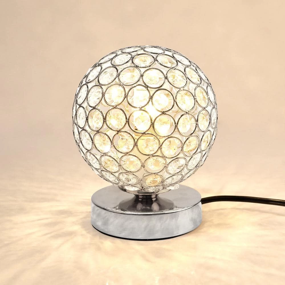 Promo ✔️ Best Sale 🔔 7.9 in Silver Ball Sequin Table Lamp with Round Hollow-Carved Crystal Shade by LamQee 🧨 ❤️ - Image 3