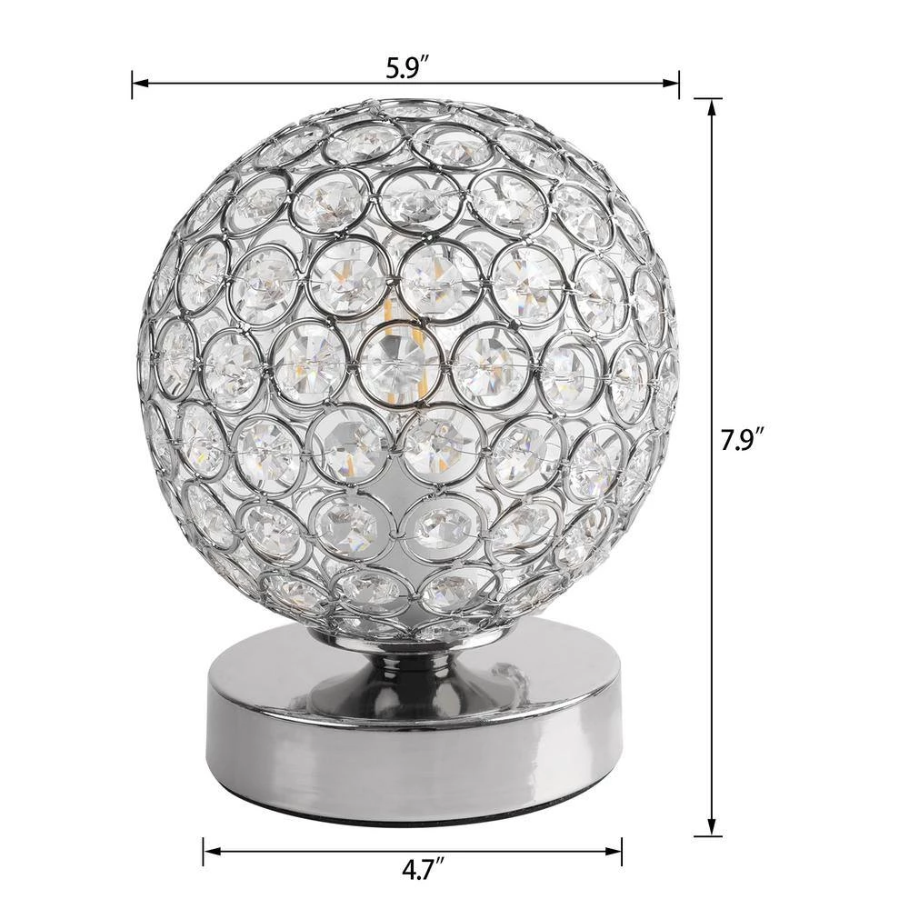 Promo ✔️ Best Sale 🔔 7.9 in Silver Ball Sequin Table Lamp with Round Hollow-Carved Crystal Shade by LamQee 🧨 ❤️ - Image 7