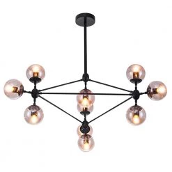 Promo ⭐ Top 10 💯 10-Lights Vintage Black MODO Sputnik Chandelier with Amber Glass Shade by LamQee ⌛ 🔔