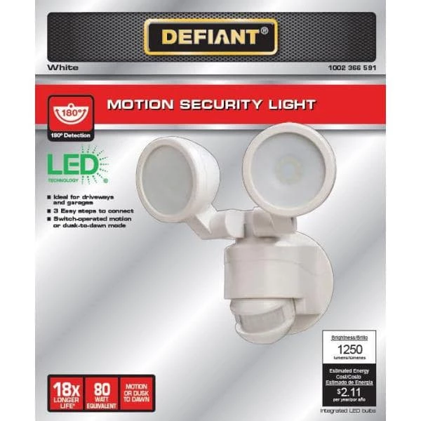 Best Sale π€© Promo π 180-Degree White Motion Activated Outdoor Integrated LED Twin Head Flood Light (2-Pack) by Defiant π₯ βοΈ - Image 3