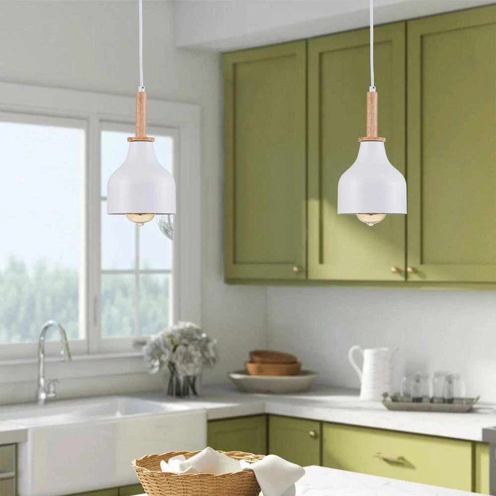 New 🌟 Top 10 👍 Cortasia 1-Light White Wooden Cone Island Pendant Light with Metal Shade by RRTYO ❤️ 🎉 - Image 4