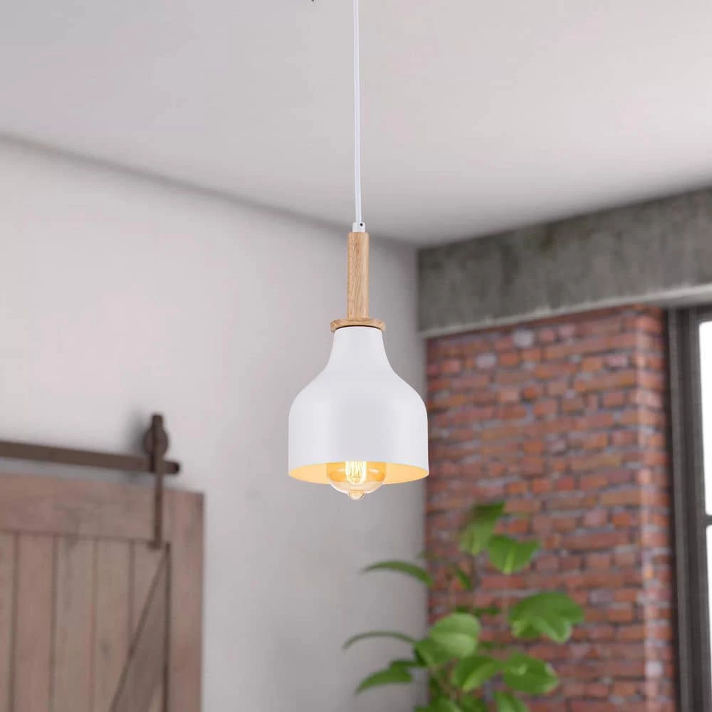 New 🌟 Top 10 👍 Cortasia 1-Light White Wooden Cone Island Pendant Light with Metal Shade by RRTYO ❤️ 🎉 - Image 2