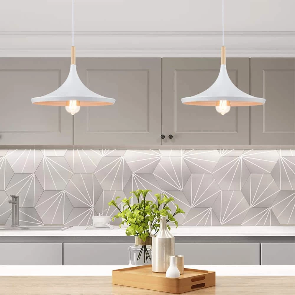 Coupon ๐คฉ Discount โจ Cortasia 1-Light White Hat Pendant Light with Wooden Shade by RRTYO ๐ ๐ - Image 5