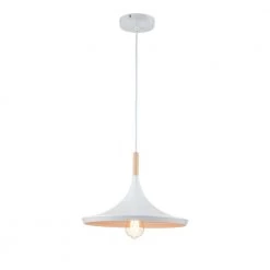 Coupon 🤩 Discount ✨ Cortasia 1-Light White Hat Pendant Light with Wooden Shade by RRTYO 😍 😍