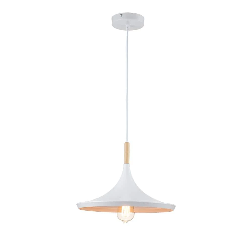 Coupon ๐คฉ Discount โจ Cortasia 1-Light White Hat Pendant Light with Wooden Shade by RRTYO ๐ ๐