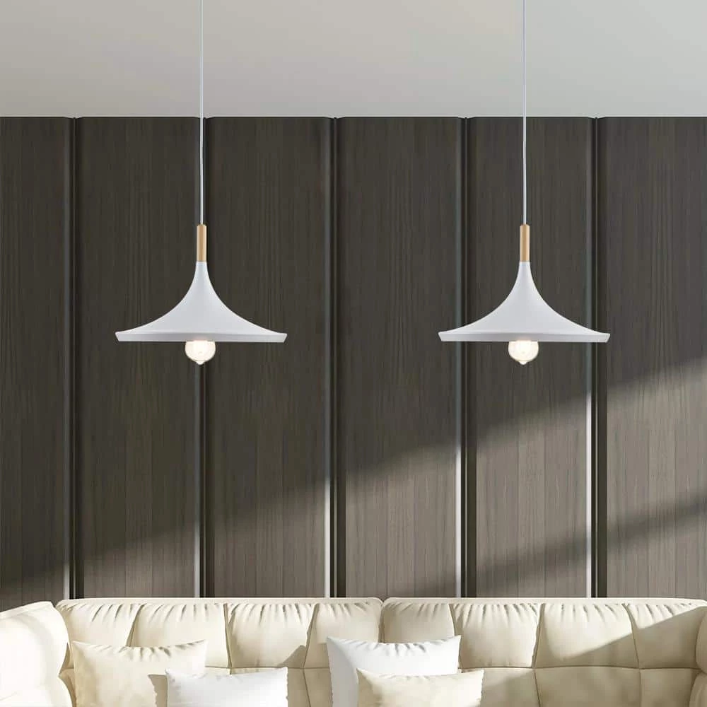 Coupon ๐คฉ Discount โจ Cortasia 1-Light White Hat Pendant Light with Wooden Shade by RRTYO ๐ ๐ - Image 2