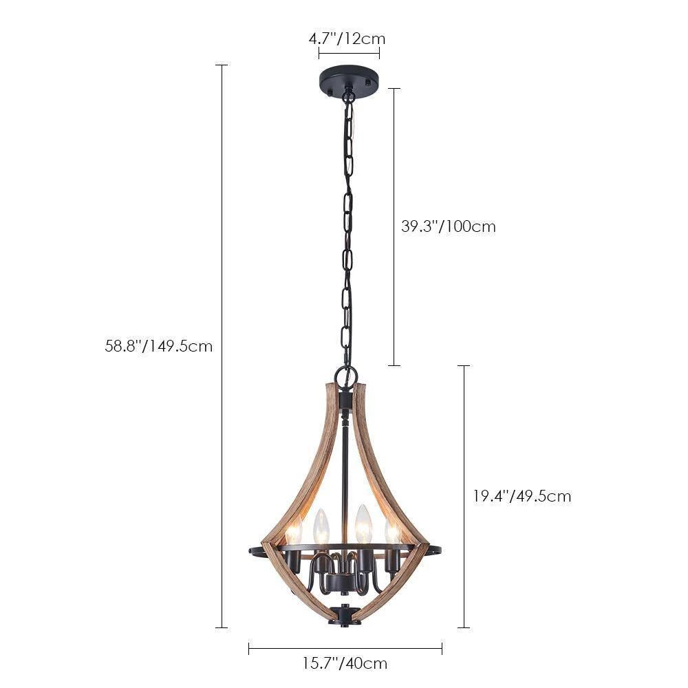 Brand new 💯 Brand new 🔥 Ableton 4-Light Wood Grain Gourd Chandelier Farmhouse Kitchen Island Candle Dining Light Adjustable Chandelier by RRTYO ✔️ 👏 - Image 3