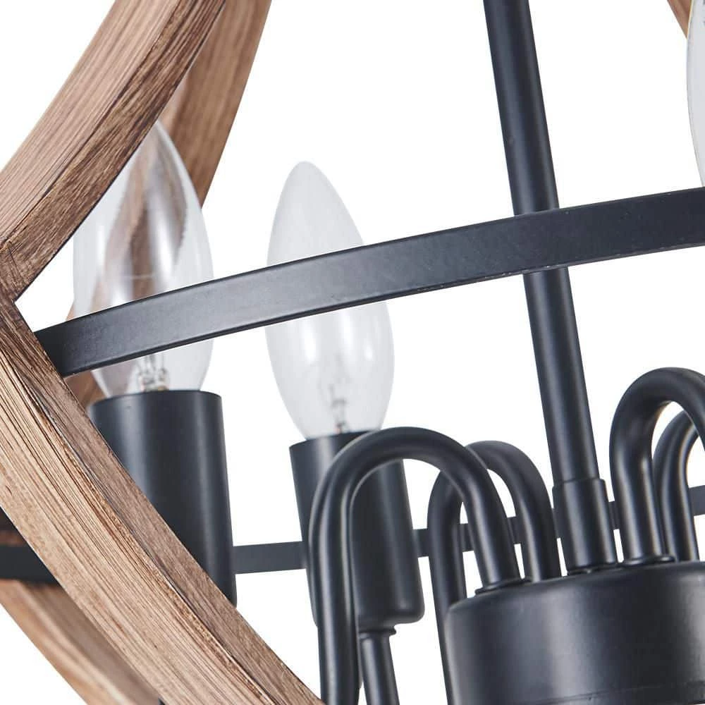 Brand new 💯 Brand new 🔥 Ableton 4-Light Wood Grain Gourd Chandelier Farmhouse Kitchen Island Candle Dining Light Adjustable Chandelier by RRTYO ✔️ 👏 - Image 9