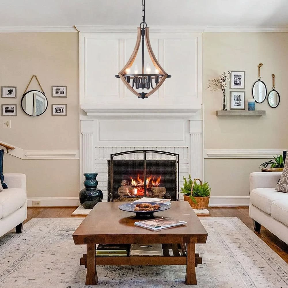 Brand new 💯 Brand new 🔥 Ableton 4-Light Wood Grain Gourd Chandelier Farmhouse Kitchen Island Candle Dining Light Adjustable Chandelier by RRTYO ✔️ 👏 - Image 7