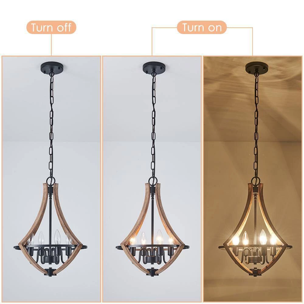 Brand new 💯 Brand new 🔥 Ableton 4-Light Wood Grain Gourd Chandelier Farmhouse Kitchen Island Candle Dining Light Adjustable Chandelier by RRTYO ✔️ 👏 - Image 4