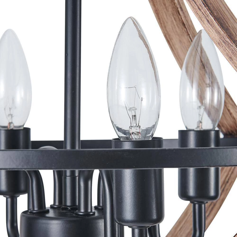 Brand new 💯 Brand new 🔥 Ableton 4-Light Wood Grain Gourd Chandelier Farmhouse Kitchen Island Candle Dining Light Adjustable Chandelier by RRTYO ✔️ 👏 - Image 12