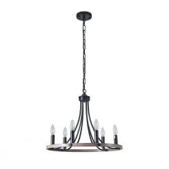 Discount ๐ Budget ๐ Ableton 6-Light Wood Grain Wheel Chandelier Farmhouse Kitchen Island Candle Dining Light Adjustable Chandelier by RRTYO ๐ โญ