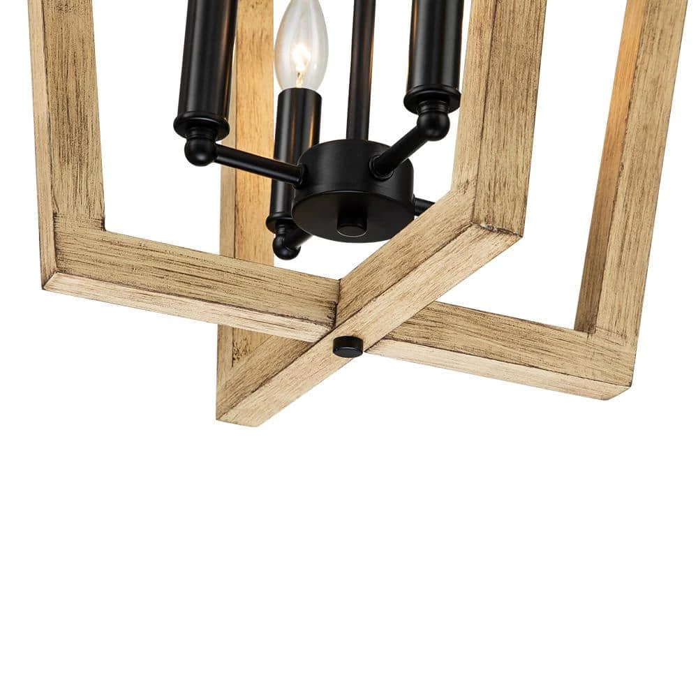 Buy ๐ Cheap โค๏ธ Cody 4-Light Wood Grain Geometric Cage Lantern Chandelier Pendant Light by RRTYO ๐งจ ๐ - Image 9