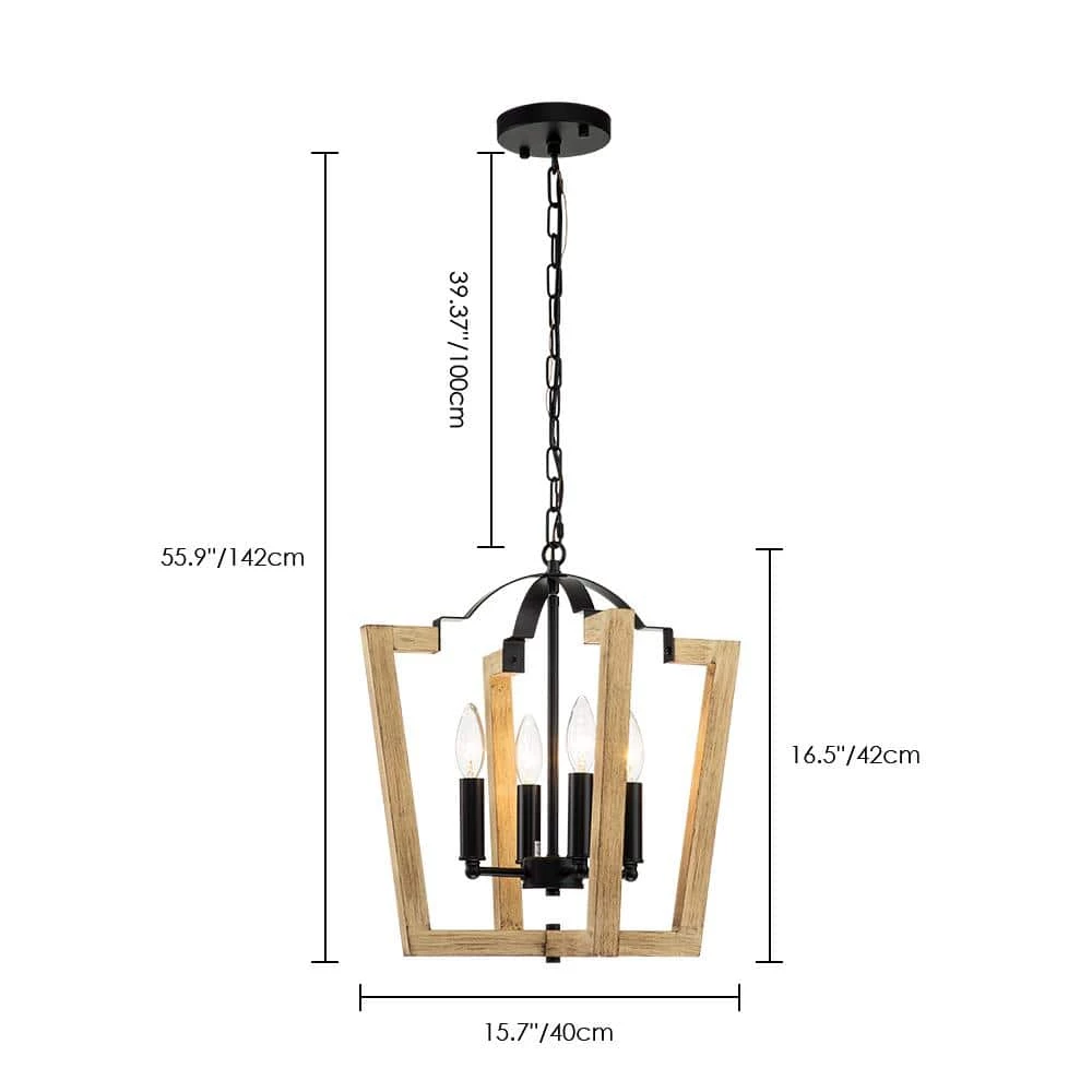 Buy ๐ Cheap โค๏ธ Cody 4-Light Wood Grain Geometric Cage Lantern Chandelier Pendant Light by RRTYO ๐งจ ๐ - Image 3