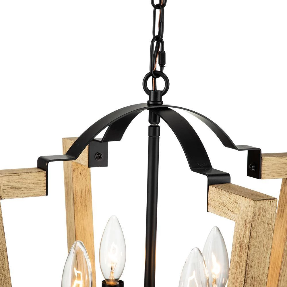 Buy ๐ Cheap โค๏ธ Cody 4-Light Wood Grain Geometric Cage Lantern Chandelier Pendant Light by RRTYO ๐งจ ๐ - Image 10
