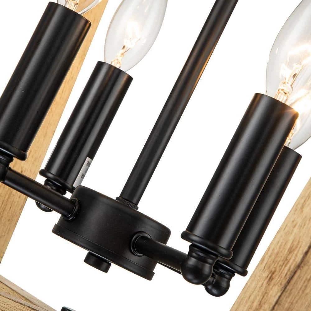 Buy ๐ Cheap โค๏ธ Cody 4-Light Wood Grain Geometric Cage Lantern Chandelier Pendant Light by RRTYO ๐งจ ๐ - Image 8