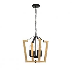 Buy 😉 Cheap ❤️ Cody 4-Light Wood Grain Geometric Cage Lantern Chandelier Pendant Light by RRTYO 🧨 😍