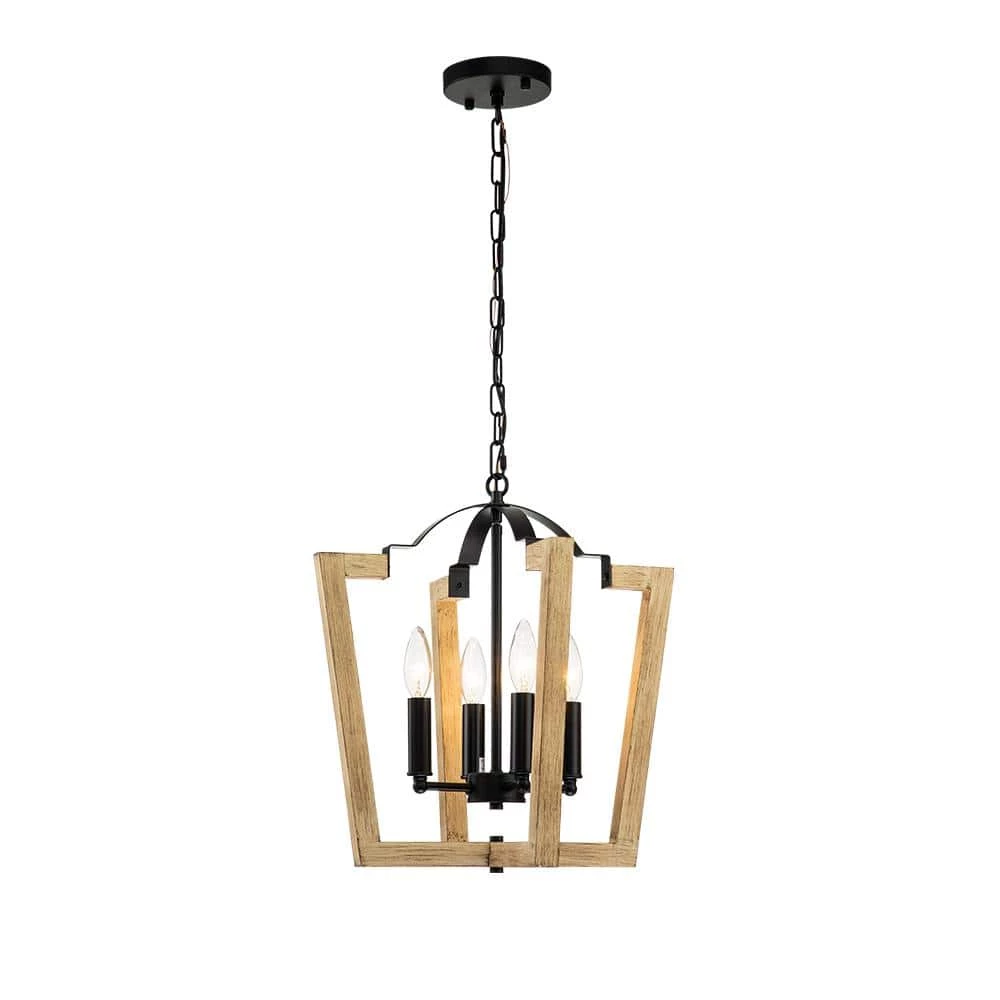 Buy ๐ Cheap โค๏ธ Cody 4-Light Wood Grain Geometric Cage Lantern Chandelier Pendant Light by RRTYO ๐งจ ๐