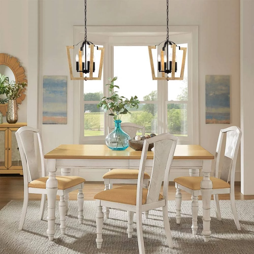 Buy ๐ Cheap โค๏ธ Cody 4-Light Wood Grain Geometric Cage Lantern Chandelier Pendant Light by RRTYO ๐งจ ๐ - Image 6