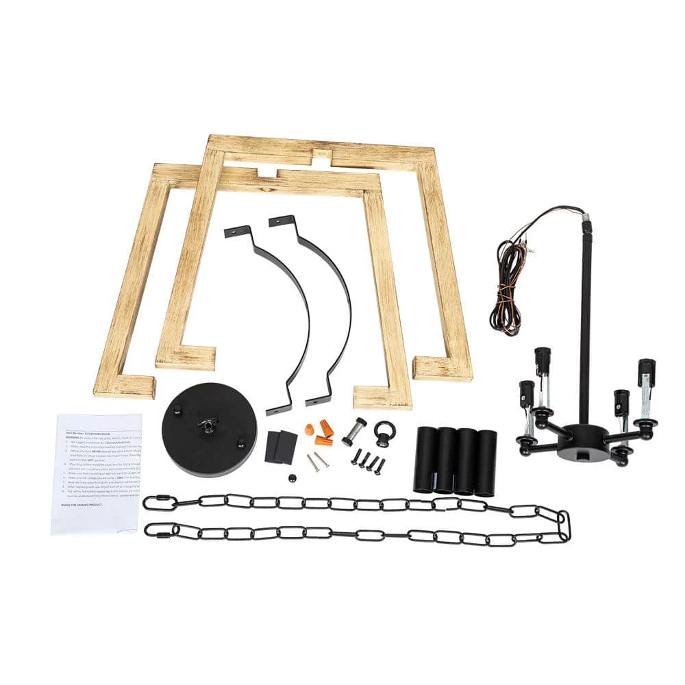 Buy ๐ Cheap โค๏ธ Cody 4-Light Wood Grain Geometric Cage Lantern Chandelier Pendant Light by RRTYO ๐งจ ๐ - Image 7