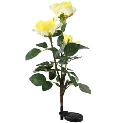 New 🥰 Wholesale 💯 Outdoor Solar Yellow Rose Flower Light 3 Heads Rose Decorative Stake Garden Light for Backyard Decor by LamQee 😀 💯