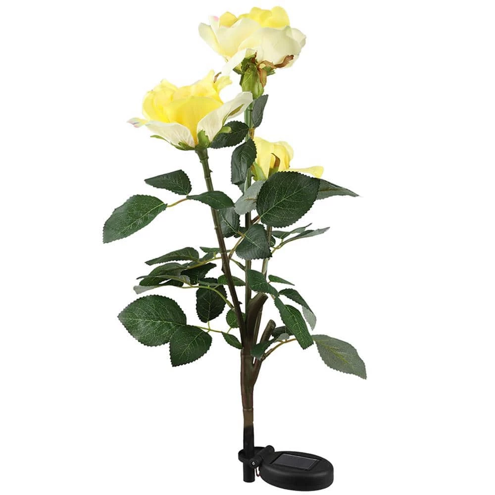 New ๐ฅฐ Wholesale ๐ฏ Outdoor Solar Yellow Rose Flower Light 3 Heads Rose Decorative Stake Garden Light for Backyard Decor by LamQee ๐ ๐ฏ