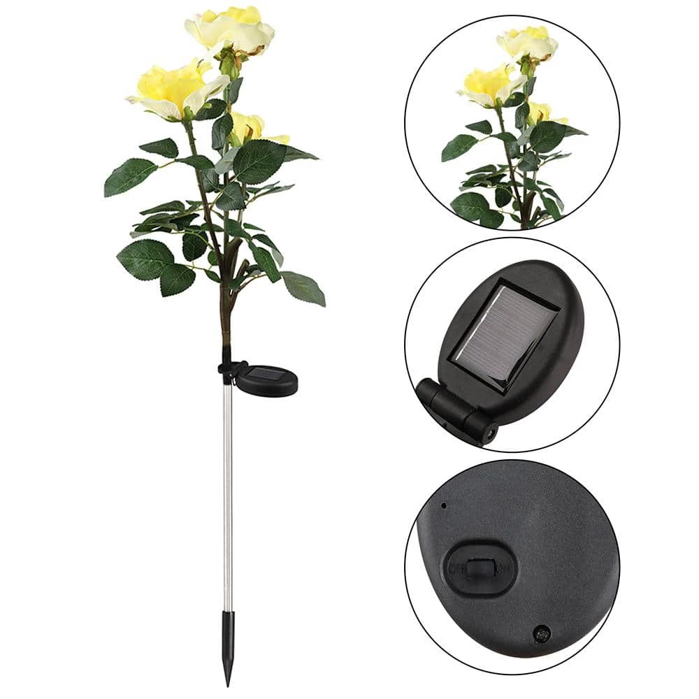 New ๐ฅฐ Wholesale ๐ฏ Outdoor Solar Yellow Rose Flower Light 3 Heads Rose Decorative Stake Garden Light for Backyard Decor by LamQee ๐ ๐ฏ - Image 3
