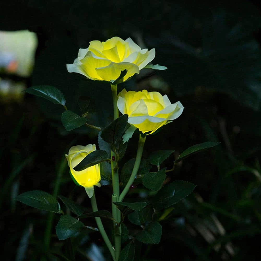 New ๐ฅฐ Wholesale ๐ฏ Outdoor Solar Yellow Rose Flower Light 3 Heads Rose Decorative Stake Garden Light for Backyard Decor by LamQee ๐ ๐ฏ - Image 2